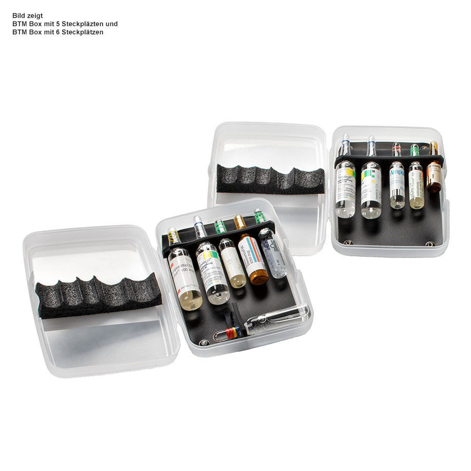 BTM-Box Taschenampullarium transparent mit 6 Steckplätzen