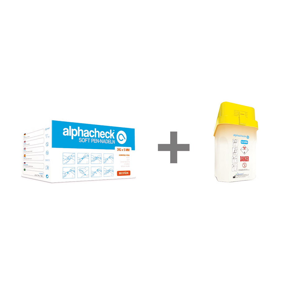 alphacheck soft Pen-Nadeln 5 mm mit alphacheck Entsorgungsbox 0,2 Ltr.