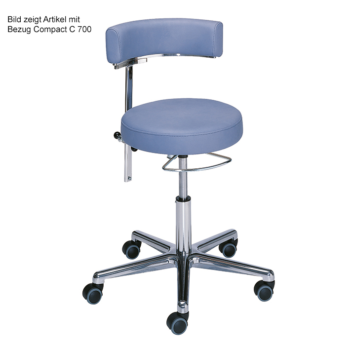 Arbeitsstuhl mit Rückenlehne, Höhenverstellung 57 - 76 cm mit Ringauslösung, ohne Fußring, Bezug compact hellblau(Strecke)