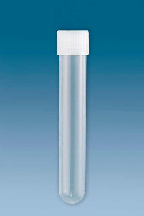 PP-Röhrchen 13 ml, 101 x 16,5 mm, mit montiertem Verschluss farblos, steril (500 Stck.)