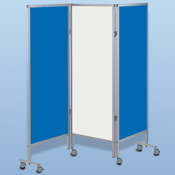 Wandschirm 3-flügelig, fahrbar, Farbe: blau/weiß/blau (Strecke)