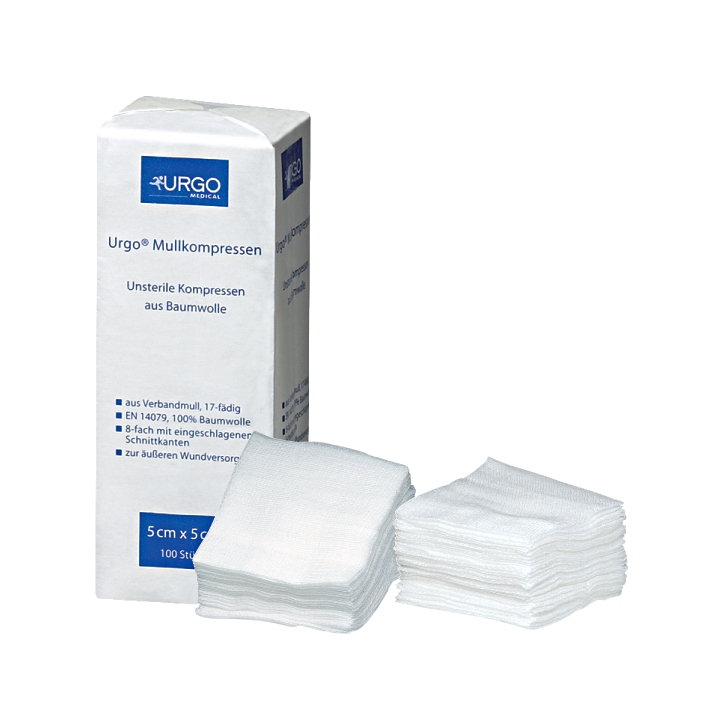 Urgo Mullkompressen 8-fach unsteril, 10 x 10 cm (100 Stck.)