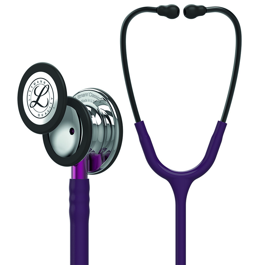 3M Littmann CLASSIC III Monitoring Stethoskop hochglanzpoliertes Bruststück Schlauch pflaume, Schlauchanschluss pink, Ohrbügel rauchfarben