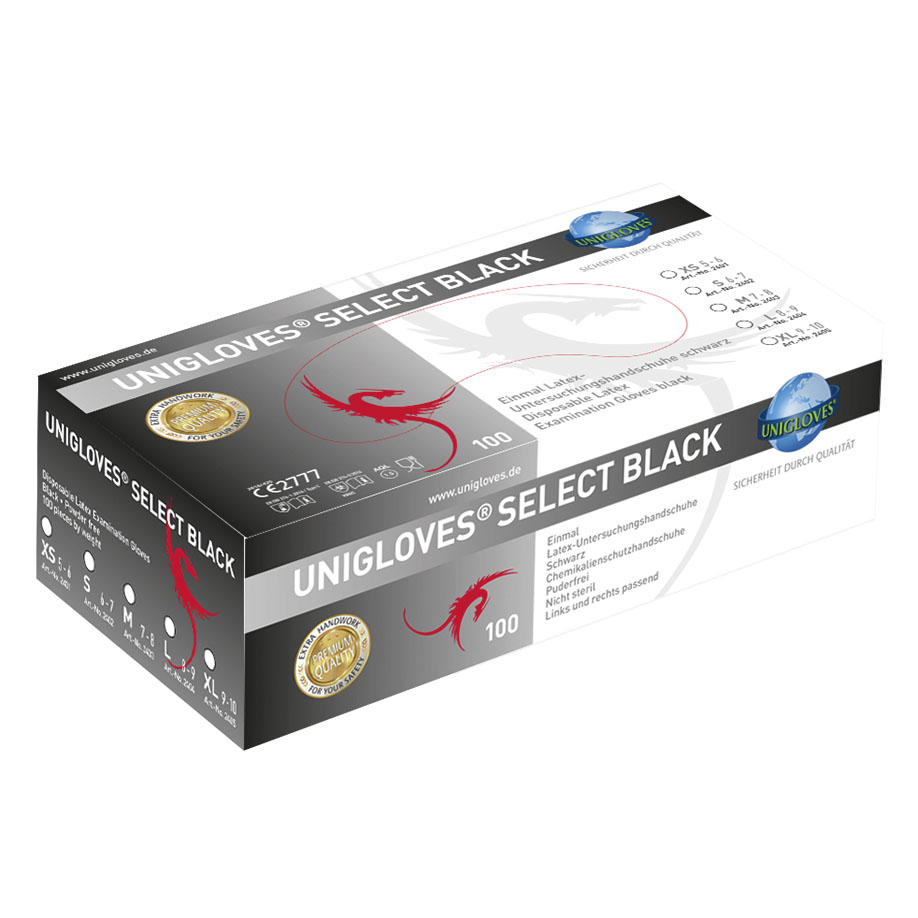 Select Black U.-Handschuhe Gr. S Latex unsteril puderfrei schwarz (100 Stck.)