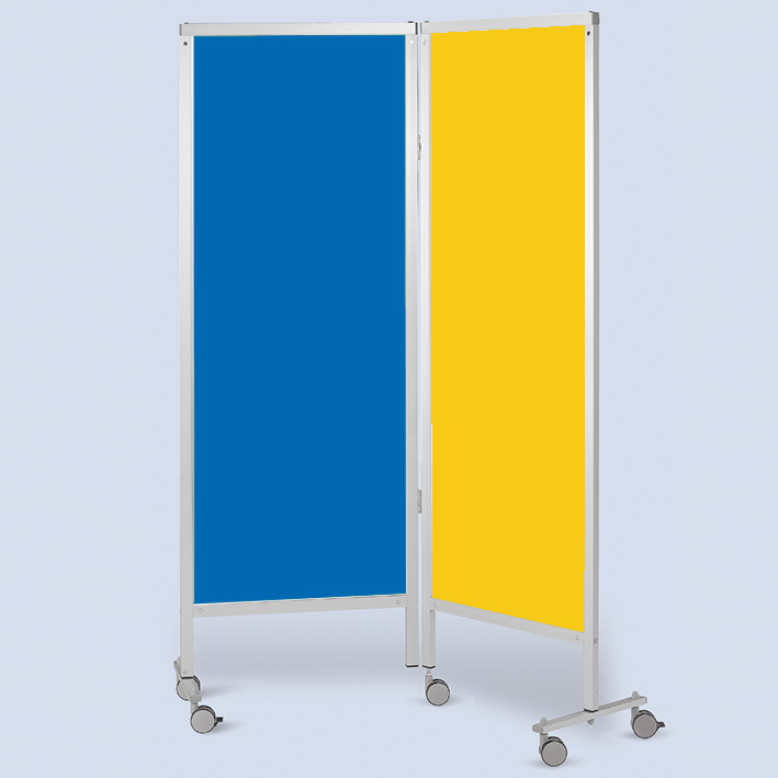 Wandschirm 2-flügelig, fahrbar, Farbe: blau/gelb (Strecke)