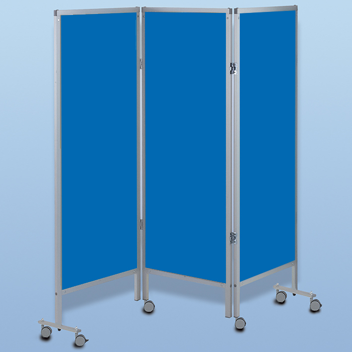 Wandschirm 3-flügelig, fahrbar, Farbe: blau/blau/blau (Strecke)