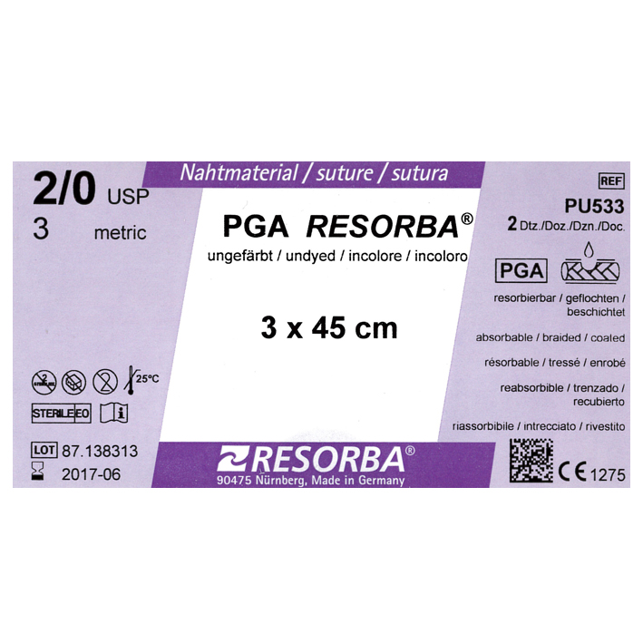 PGA-RESORBA 2/0=3 ungefärbt, Nahtmaterial Fadenlänge 3x45cm (24Stck.)