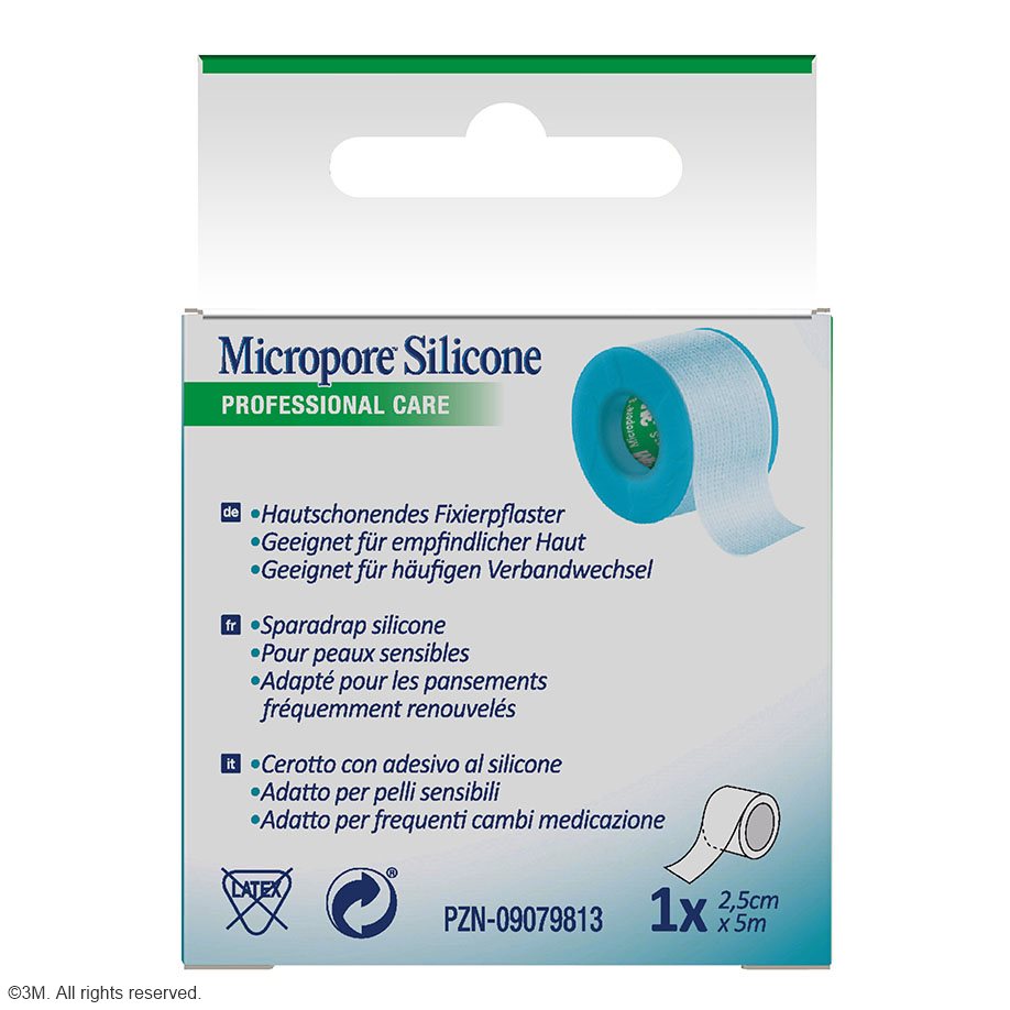 3M Micropore Silicone Silikonpflaster blau 2,5 cm x 5 m einzeln verpackt, ohne Abroller