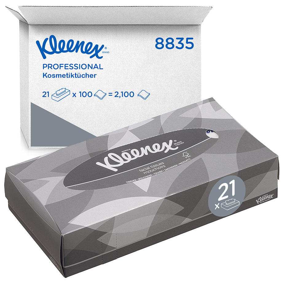 KLEENEX Kosmetiktücher (Standard-Box), 2-lagig, 21,5 x 18,6 cm (100 Bl.) weiß
