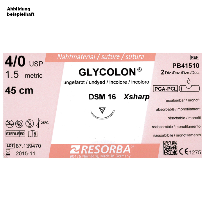 GLYCOLON DSM 13 4/0=1,5 ungefärbt, Nahtmaterial Fadenlänge 45 cm (24 Stck.)