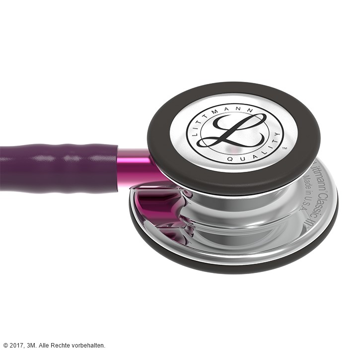 3M Littmann CLASSIC III Monitoring Stethoskop hochglanzpoliertes Bruststück Schlauch pflaume, Schlauchanschluss pink, Ohrbügel rauchfarben