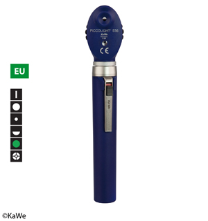 KaWe PICCOLIGHT E56 Ophthalmoskop 2,5 V sky, XH, Griff AA, 6 Blenden