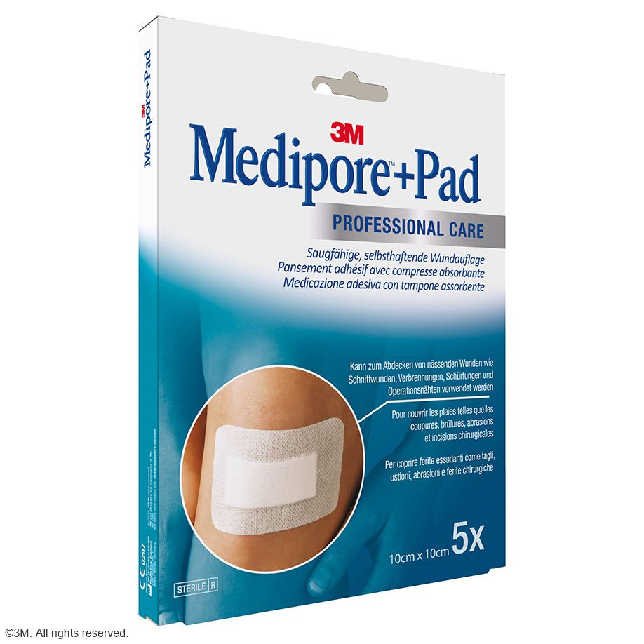 3M Medipore + Pad Fertigverband, steril, 10 x 10 cm (5 Stck.)