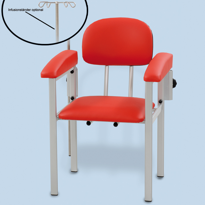 Blutentnahmestuhl mit zwei Armauflagen, Kunstleder rot (Strecke)