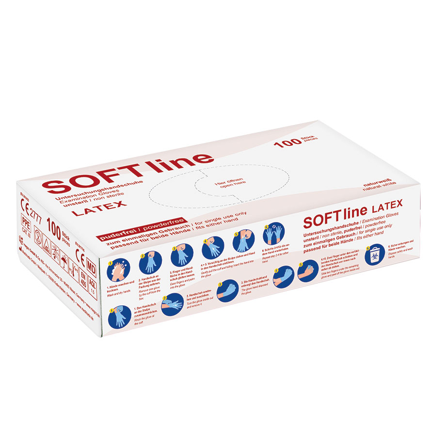 SOFT line U.-Handschuhe Gr. L, Latex, unsteril, puderfrei (100 Stck.)