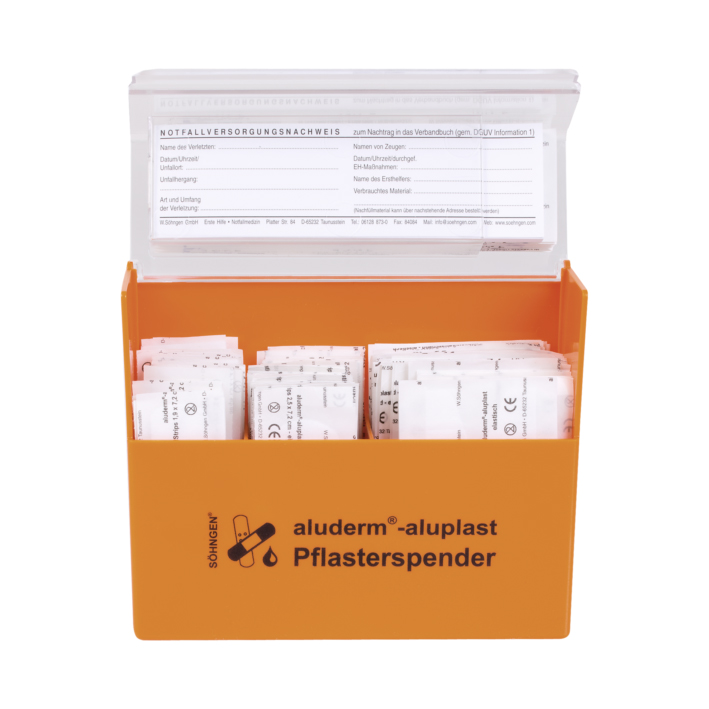 aluderm-aluplast Pflasterspender orange Erwachsene, gefüllt