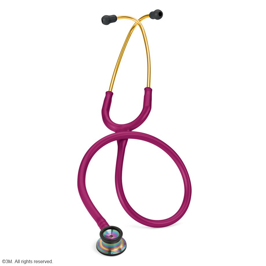 3M Littmann CLASSIC II Säuglingsstethoskop Regenbogen Edition, Schlauch himbeerrot, sonnengelbe Ohrbügel
