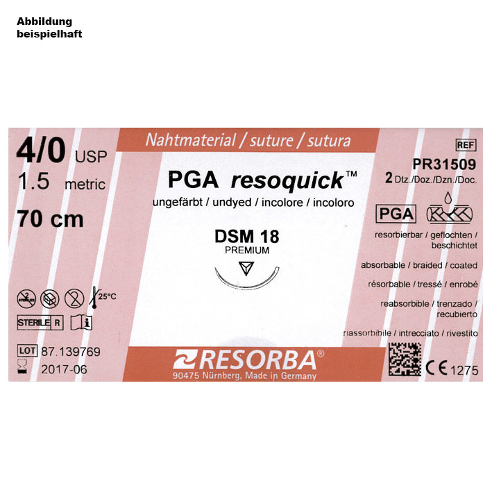 PGA-RESOQUICK DSM 18 4/0=1,5, ungefärbt, Nahtmaterial Fadenlänge 70 cm (24 Stck.)