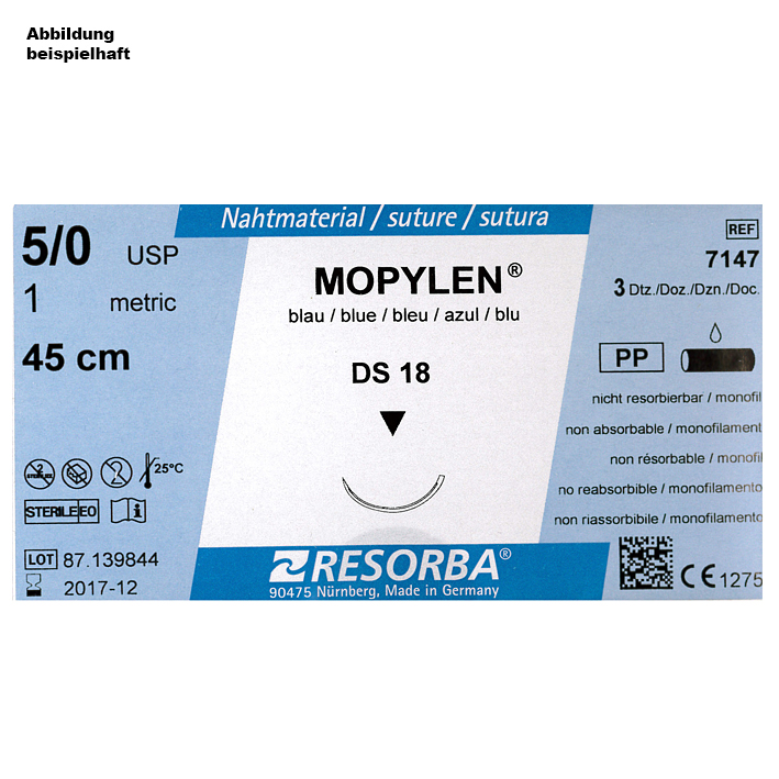MOPYLEN DS 18 4/0=1,5 blau monofil, Nahtmaterial Fadenlänge 75 cm (36 Stck.)