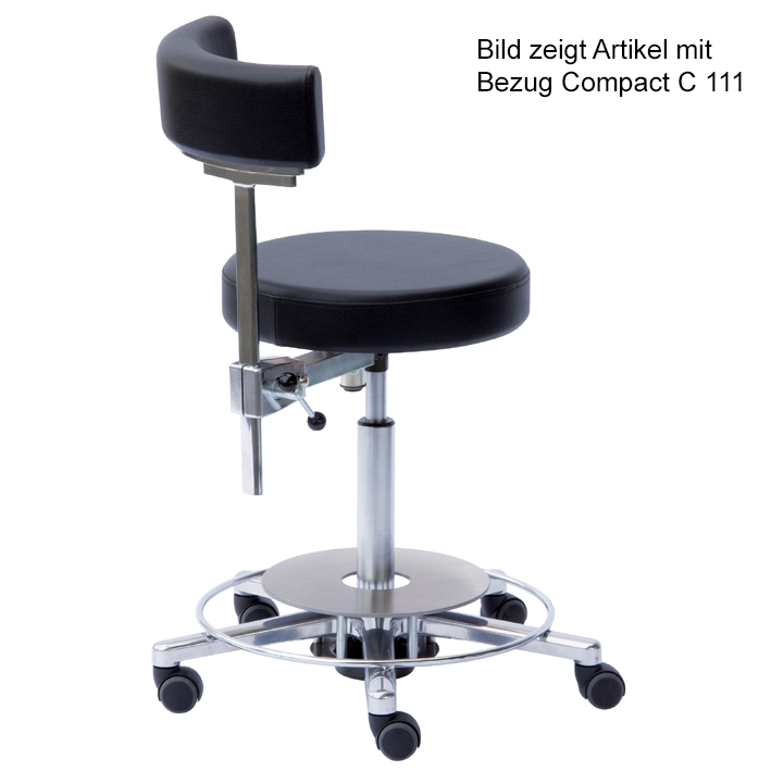 Arbeitsstuhl mit Rückenlehne, Höhenverstellung 54 - 74 cm mit Fußauslösung, mit Fußring(Strecke)