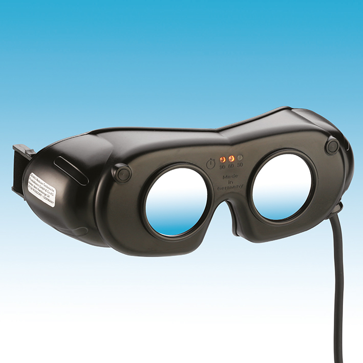 LED Nystagmusbrille schwarz Kabelversion mit Akku und Ladekabel inkl. Clip-Kopfband