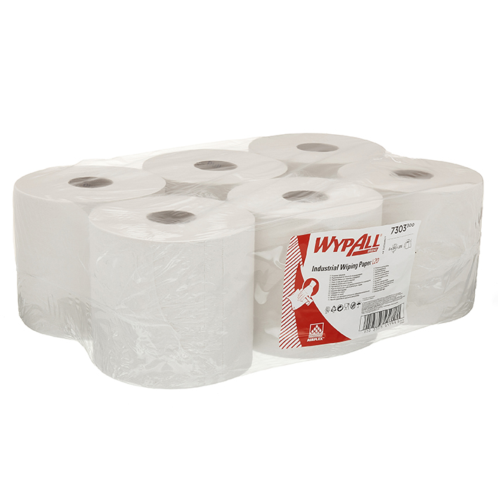 WYPALL Papierwischtücher 2-lagig, weiß 18,5 x 38 cm (6 x 380 Bl.) für industrielle Reinigungsarbeiten, Zentralentnahme L20