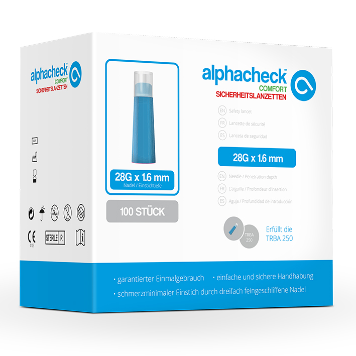 alphacheck comfort Sicherheitslanzetten 28 G x 1,6 mm (100 Stck.)
