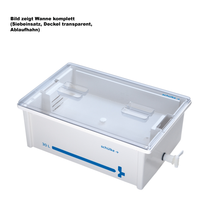 Instrumentenwanne 30 Ltr. kpl. mit Siebeinsatz und Deckel transparent ohne Ablaufhahn