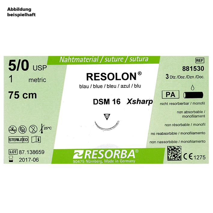 RESOLON DSM 18 2/0=3 blau monofil, Nahtmaterial Fadenlänge 75 cm (36 Stck.)