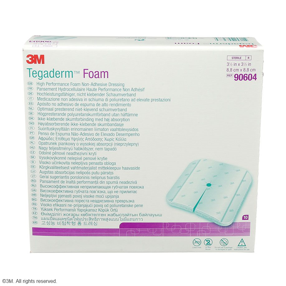3M Tegaderm Foam Schaumverband nicht klebend, 8,8 x 8,8 cm (10 Stck.) geschlitzt mit Loch