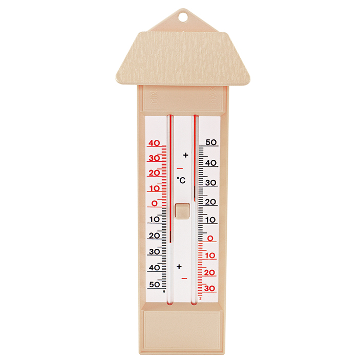 Maxima-Minima-Thermometer mit Drucktasten-Magnet und Dach