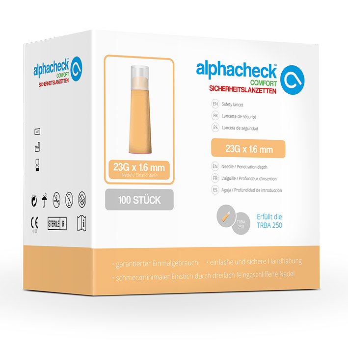 alphacheck comfort Sicherheitslanzetten 23 G x 1,6 mm (100 Stck.)