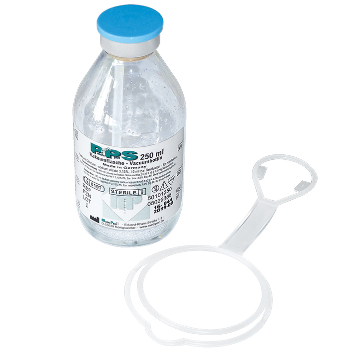 PPS Vakuumflasche micro perl 250 ml Glas -zur Zeit nicht lieferbar- mit 12 ml Natrium Citrat 3,13% (10 Fl.)