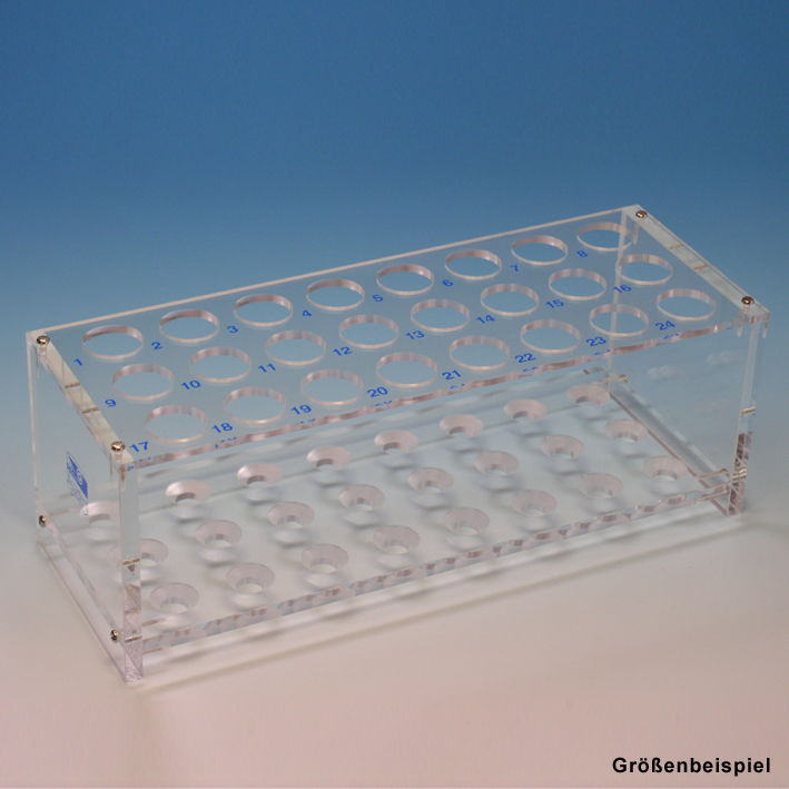 Reagenzglasgestell aus Plexiglas für 12 Gläser bis 18 mm Ø, ohne Stäbe