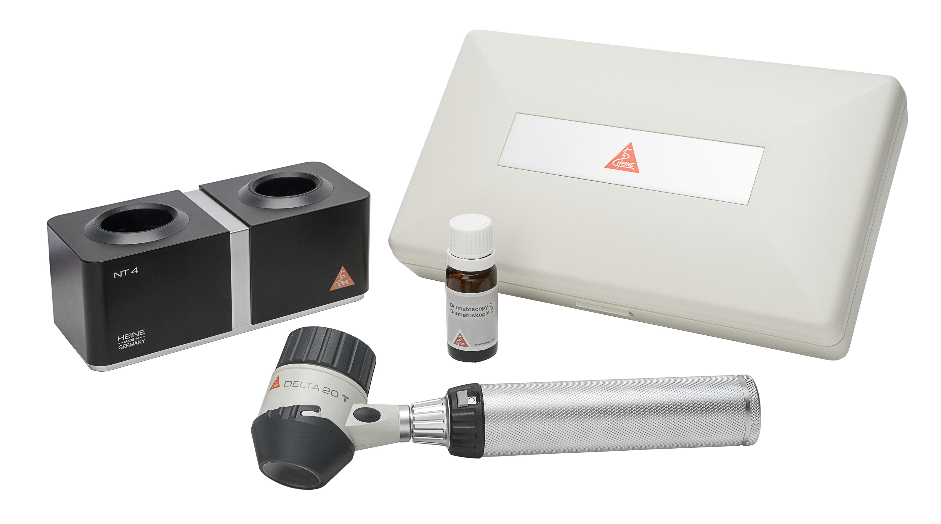 DELTA 20 T Dermatoskop-Set mit BETA4 NT Ladegriff mit NT4 Tisch-Ladegerät