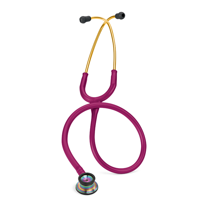 3M Littmann CLASSIC II Säuglingsstethoskop Regenbogen Edition, Schlauch himbeerrot, sonnengelbe Ohrbügel