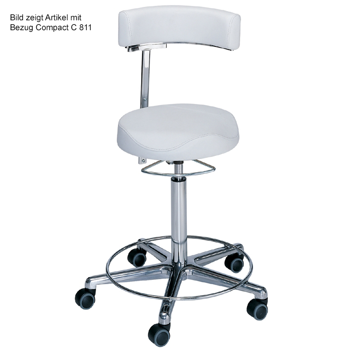Arbeitsstuhl mit Rückenlehne, Höhenverstellung 57 - 76 cm mit Ringauslösung, mit Fußring, anatomisch geformte Sitzkante(Strecke)