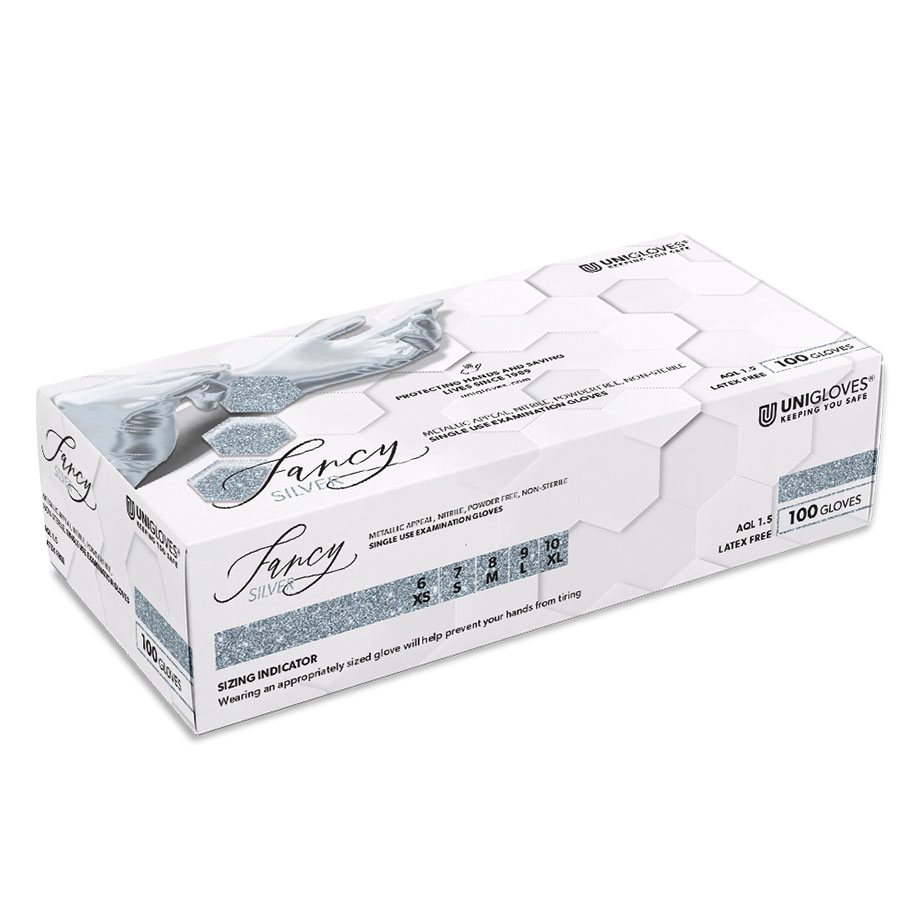 Unigloves FANCY SILVER Nitril  U.-Handschuhe Gr. XL (100 Stck.) unsteril, puderfrei, glänzend