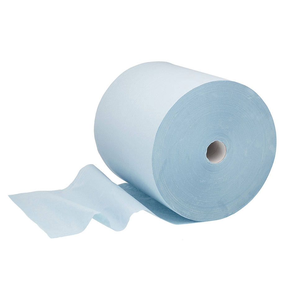 WYPALL Papierwischtücher Großrolle, 3-lagig blau 38 x 37cm (1 Rl. à 670 Bl.) extra breit L30, für industrielle Reinigungsarbeiten