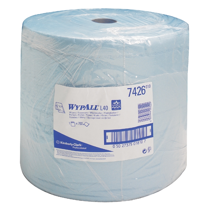 WYPALL Papierwischtücher Großrolle, 3-lagig blau 38 x 37cm (1 Rl. à 670 Bl.) extra breit L30, für industrielle Reinigungsarbeiten