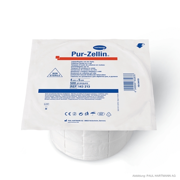 Pur-Zellin unsteril 4 x 5 cm, Zellstofftupfer (1 Rl. à 500 Stck.)