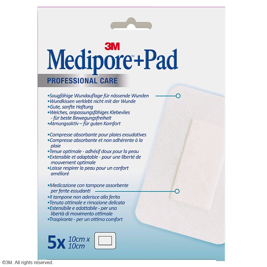 3M Medipore + Pad Fertigverband, steril, 10 x 10 cm (5 Stck.)